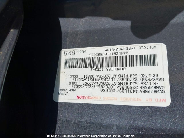 Aukcja sprzedaży 2006 Mitsubishi Outlander Limited, vin: JA4LZ81F16U605855, numer aukcji: 40061817