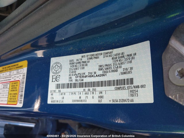 1FTER4FH6KLA42061 Ford Ranger Xl/xlt/lariat