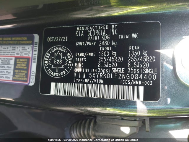 5XYRKDLF2NG084400 KIA Sorento Sx/sxp