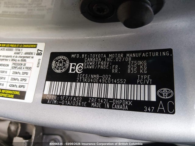 2009 Toyota Matrix მანქანა იყიდება აუქციონზე, vin: 2T1KU40E49C014552, აუქციონის ნომერი: 40056535