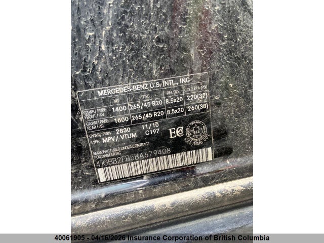 40061905 :رقم المزاد ، 4JGBB2FB5BA679408 vin ، 2011 Mercedes-benz Ml 350 Bluetec مزاد بيع