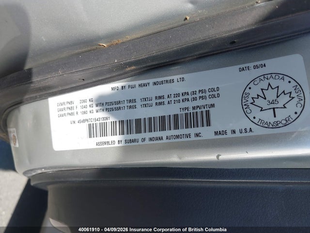 Aukcja sprzedaży 2005 Subaru Legacy Outback 2.5 Xt Limited, vin: 4S4BP67C154313061, numer aukcji: 40061910