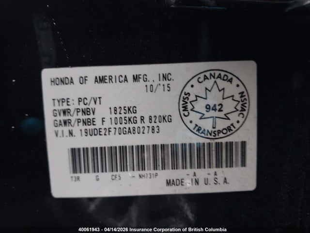40061943 :رقم المزاد ، 19UDE2F70GA802783 vin ، 2016 Acura Ilx مزاد بيع