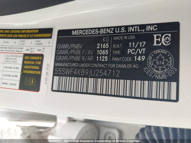 55SWF4KB9JU254712 Mercedes-Benz C 300 4mati