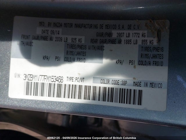 3MZBM1V77FM153468 Mazda 3 TOURING
