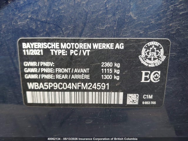 2022 Bmw 330e მანქანა იყიდება აუქციონზე, vin: WBA5P9C04NFM24591, აუქციონის ნომერი: 40062134