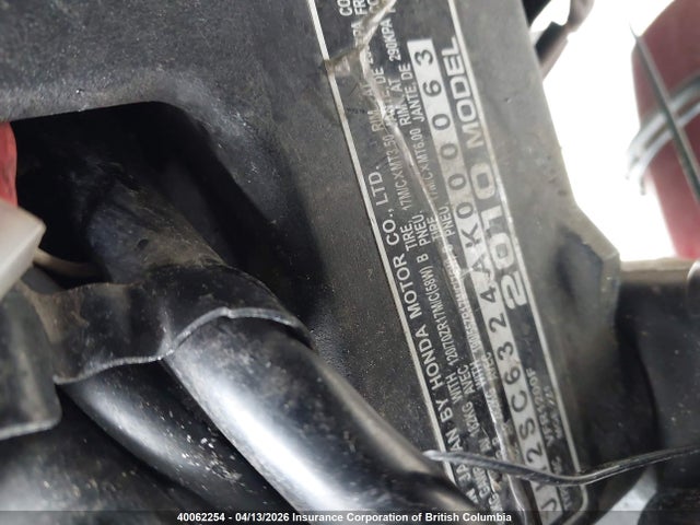 Продаж на аукціоні авто 2010 Honda Vfr1200 Fa, vin: JH2SC6324AK000063, номер лоту: 40062254