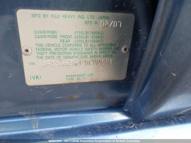 Aukcja sprzedaży 2007 Subaru Forester 2.5x, vin: JF1SG63647H744984, numer aukcji: 40062300