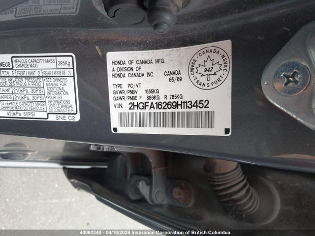 Продаж на аукціоні авто 2009 Honda Civic, vin: 2HGFA16269H113452, номер лоту: 40062348