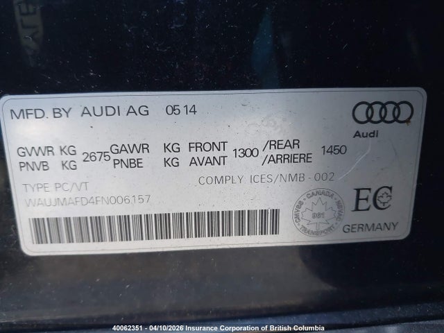 Aukcja sprzedaży 2015 Audi A8, vin: WAUJMAFD4FN006157, numer aukcji: 40062351