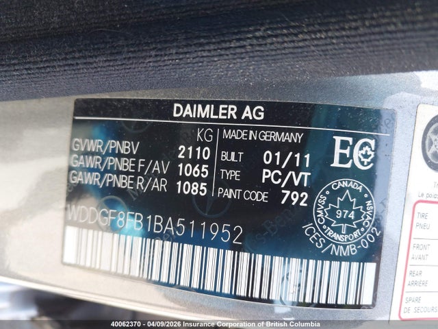 Aukcja sprzedaży 2011 Mercedes-benz C 250 4matic, vin: WDDGF8FB1BA511952, numer aukcji: 40062370
