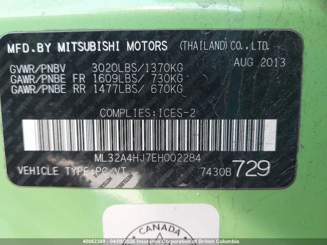 Aukcja sprzedaży 2014 Mitsubishi Mirage Es, vin: ML32A4HJ7EH002284, numer aukcji: 40062389