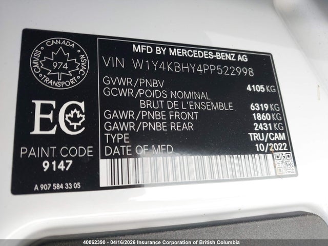 Aukcja sprzedaży 2023 Mercedes-benz Sprinter 2500, vin: W1Y4KBHY4PP522998, numer aukcji: 40062390