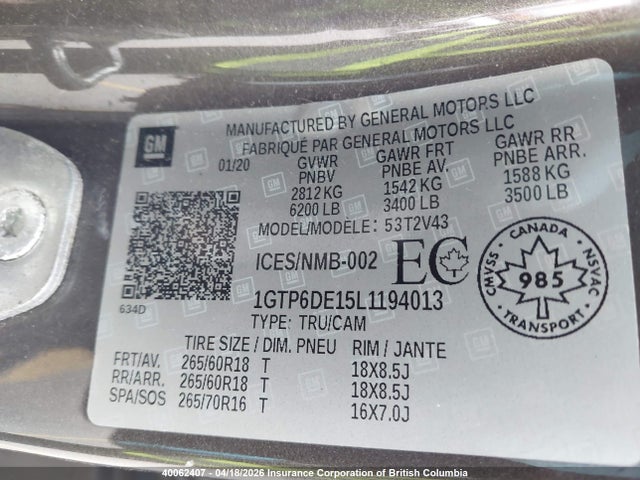 1GTP6DE15L1194013 GMC CANYON SLT