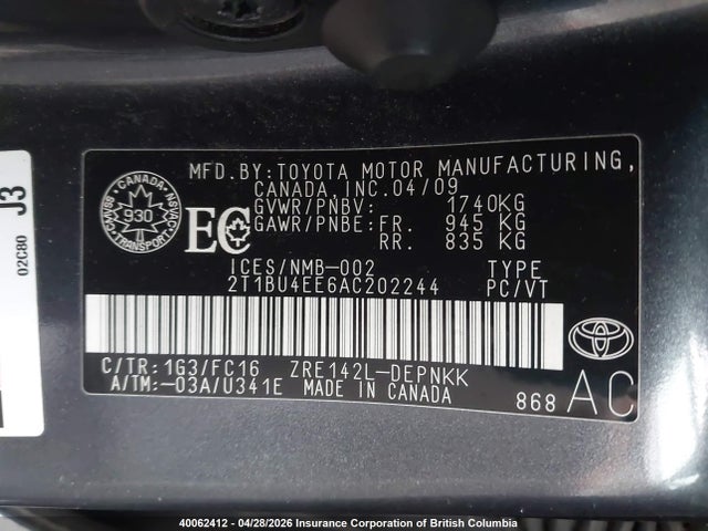 2010 Toyota Corolla Le მანქანა იყიდება აუქციონზე, vin: 2T1BU4EE6AC202244, აუქციონის ნომერი: 40062412
