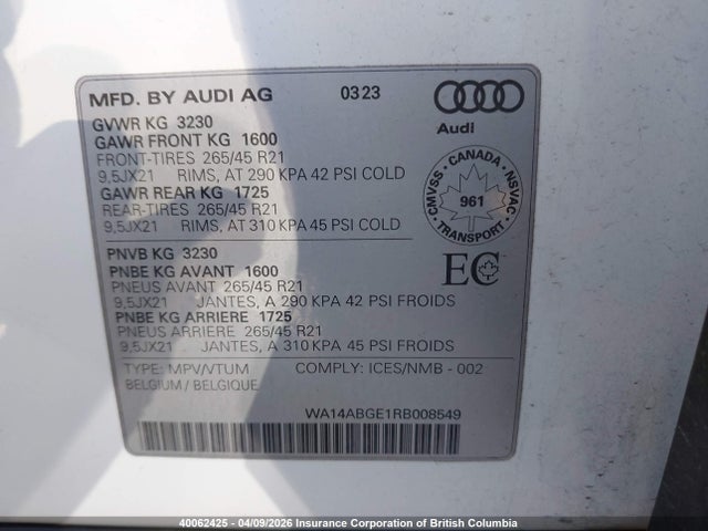40062425 :رقم المزاد ، WA14ABGE1RB008549 vin ، 2024 Audi Q8 مزاد بيع