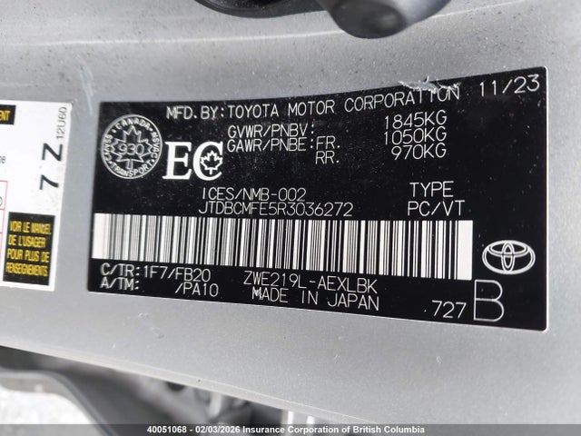 2024 Toyota Corolla Le/se/xle/night Shade მანქანა იყიდება აუქციონზე, vin: JTDBCMFE5R3036272, აუქციონის ნომერი: 40051068