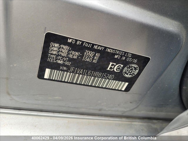 JF1VA1L61H8815240 Subaru WRX