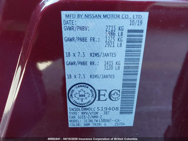 5N1DL0MM0LC519408 Infiniti QX60