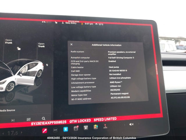 40062455 :رقم المزاد ، 5YJ3E1EAXPF559525 vin ، 2023 Tesla Model 3 مزاد بيع