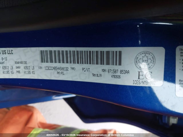 Aukcja sprzedaży 2017 Chrysler 200 Limited, vin: 1C3CCCAB5HN500132, numer aukcji: 40058626