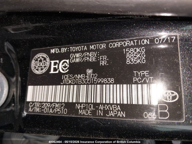 JTDKDTB30J1599838 Toyota Prius