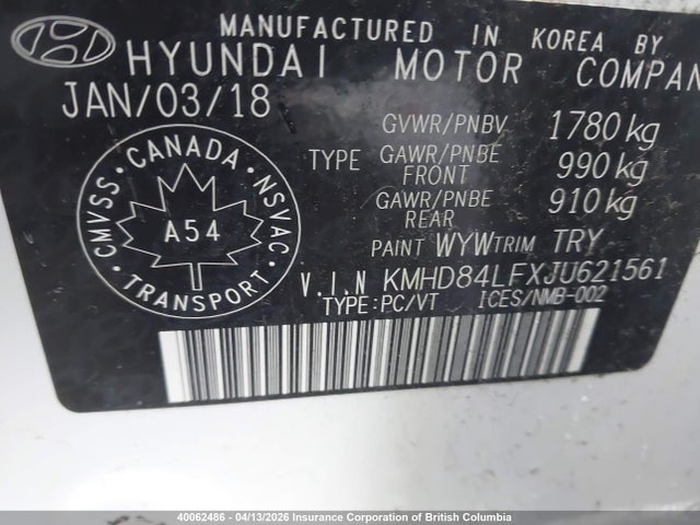 KMHD84LFXJU621561 Hyundai Elantra Sel/value/limited
