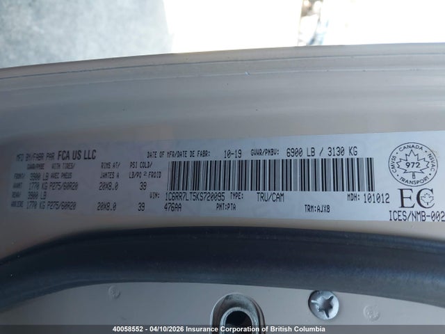 1C6RR7LT5KS720095 RAM 1500 Classic Slt