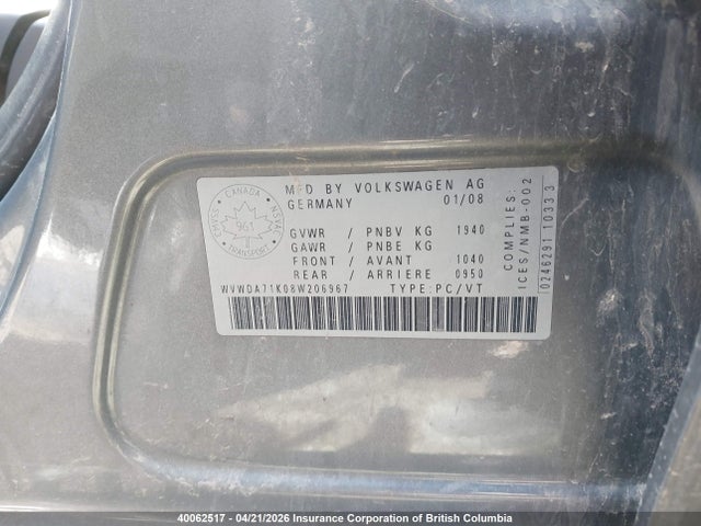 Aukcja sprzedaży 2008 Volkswagen Rabbit 5-door Trendline, vin: WVWDA71K08W206967, numer aukcji: 40062517