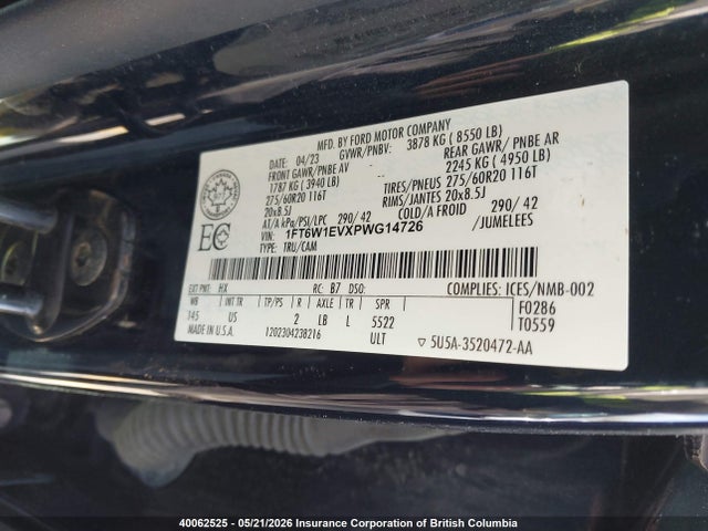 Aukcja sprzedaży 2023 Ford F150, vin: 1FT6W1EVXPWG14726, numer aukcji: 40062525