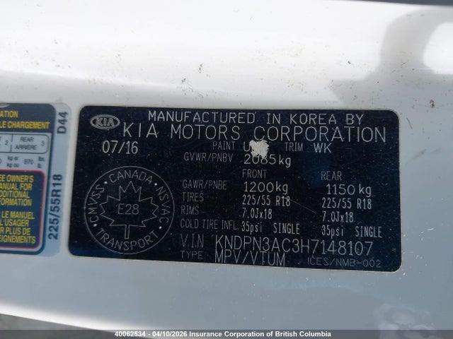 KNDPN3AC3H7148107 KIA Sportage Ex