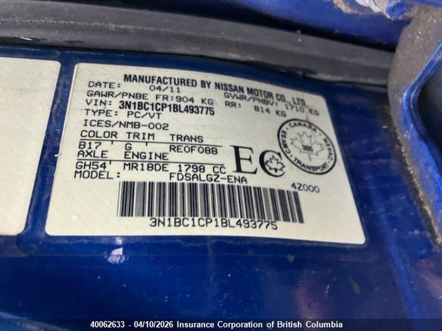 Aukcja sprzedaży 2011 Nissan Versa, vin: 3N1BC1CP1BL493775, numer aukcji: 40062633