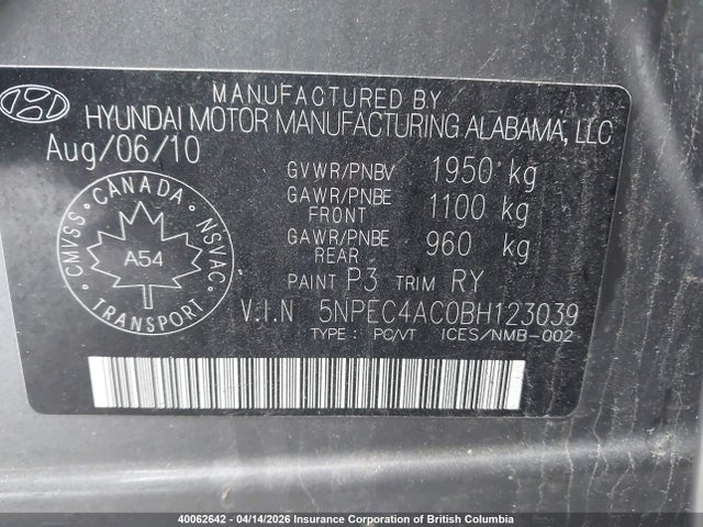 Aukcja sprzedaży 2011 Hyundai Sonata Se/limited, vin: 5NPEC4AC0BH123039, numer aukcji: 40062642