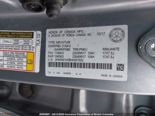 2HKRW1H38HH001552 Honda CR-V