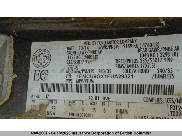 1FMCU9GX1FUA29321 Ford ESCAPE SE