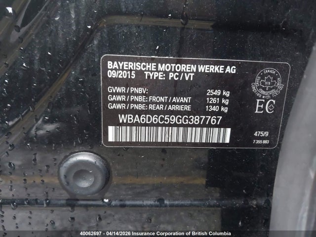 40062697 :رقم المزاد ، WBA6D6C59GG387767 vin ، 2016 Bmw 650i مزاد بيع