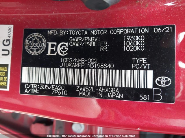 JTDKAMFP1N3198840 Toyota Prius Prime Le/xle/limited
