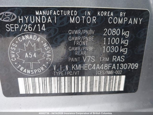 Aukcja sprzedaży 2015 Hyundai Sonata Hybrid Limited, vin: KMHEC4A48FA130709, numer aukcji: 40062736