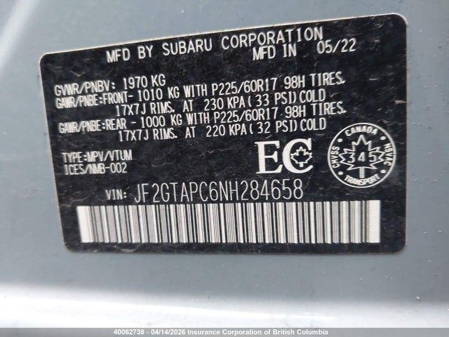 JF2GTAPC6NH284658 Subaru Crosstrek Touring