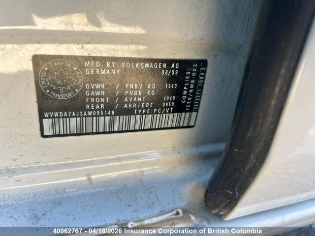 Aukcja sprzedaży 2010 Volkswagen Golf, vin: WVWDA7AJ3AW095148, numer aukcji: 40062767