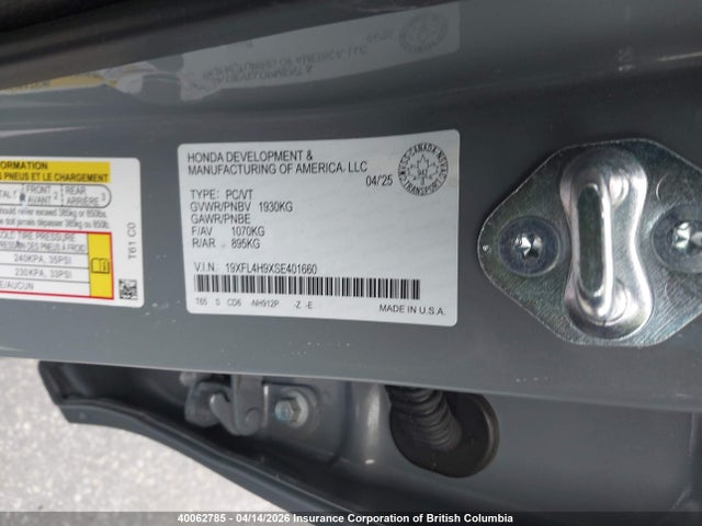 19XFL4H9XSE401660 Honda Civic