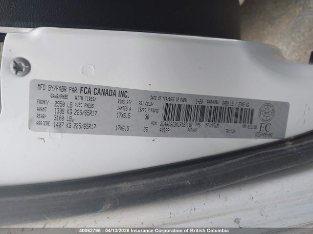40062795 :رقم المزاد ، 2C4RDGCGXLR167182 vin ، 2020 Dodge Grand Caravan Premium Plus مزاد بيع