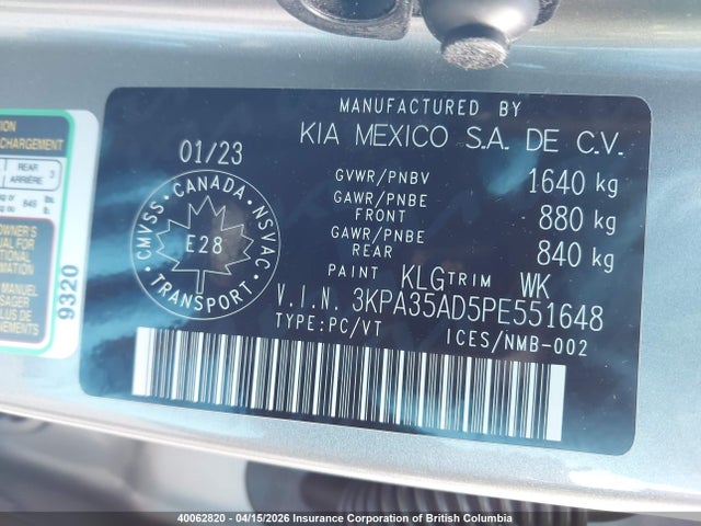 3KPA35AD5PE551648 KIA Rio