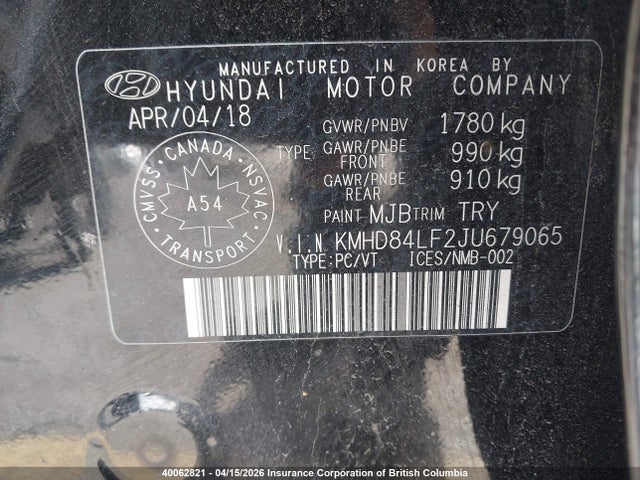 KMHD84LF2JU679065 Hyundai Elantra Sel/value/limited
