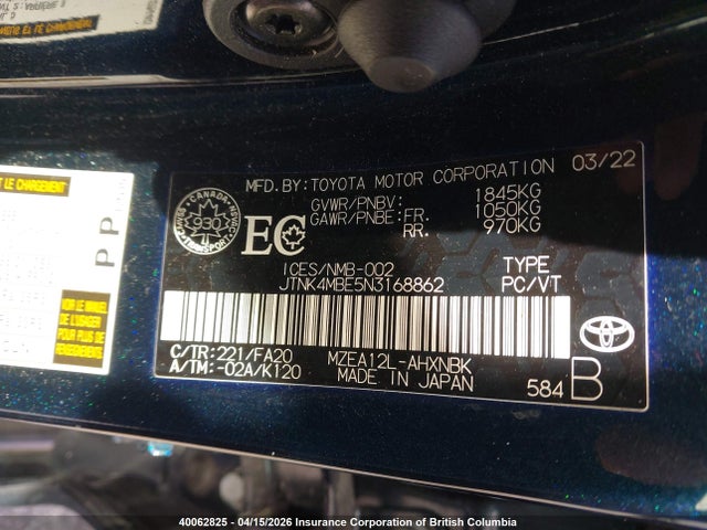 JTNK4MBE5N3168862 Toyota COROLLA SE