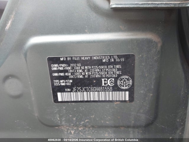 40062838 :رقم المزاد ، JF2SJCTC6GH481558 vin ، 2016 Subaru Forester 2.5i Touring مزاد بيع