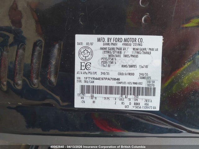 Продаж на аукціоні авто 2007 Ford Ranger Sport/stx/xl/xlt, vin: 1FTYR44E97PA70846, номер лоту: 40062840