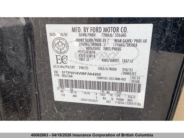 Продаж на аукціоні авто 2008 Ford F150, vin: 1FTPW14V08FA64265, номер лоту: 40062863