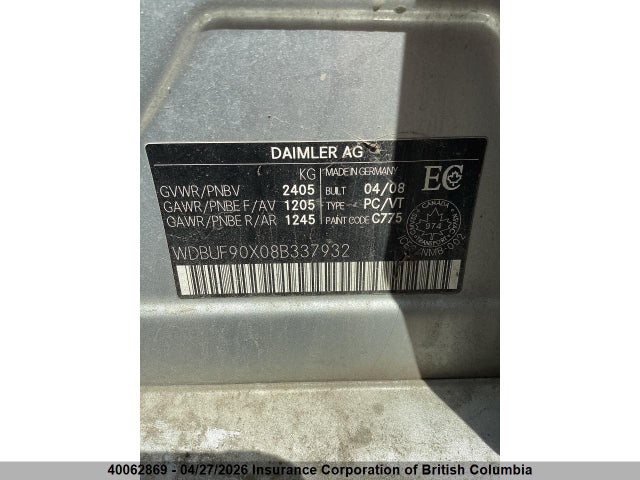 Продаж на аукціоні авто 2008 Mercedes-benz E 550 4matic, vin: WDBUF90X08B337932, номер лоту: 40062869