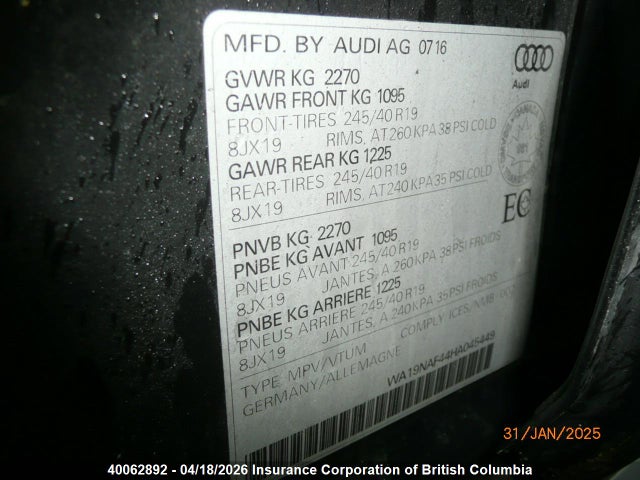 Aukcja sprzedaży 2017 Audi A4, vin: WA19NAF44HA045449, numer aukcji: 40062892